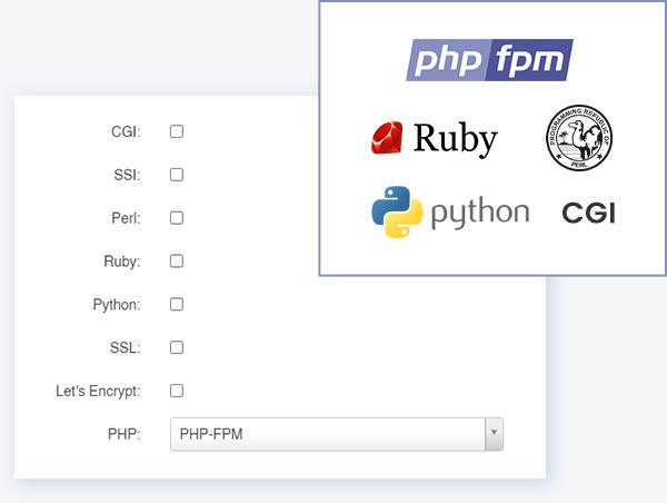 Choix des versions PHP-FPM, OPcache, Ruby...